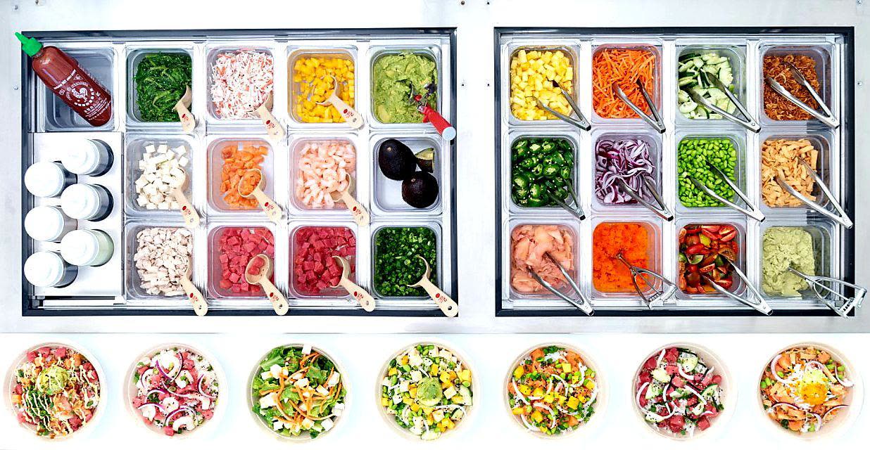 Poké catering bowl bar spread for an office lunch in Lake Mary