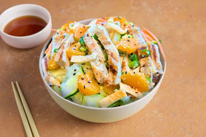 Asian sesame salad poké bowl, a light healthy lunch option