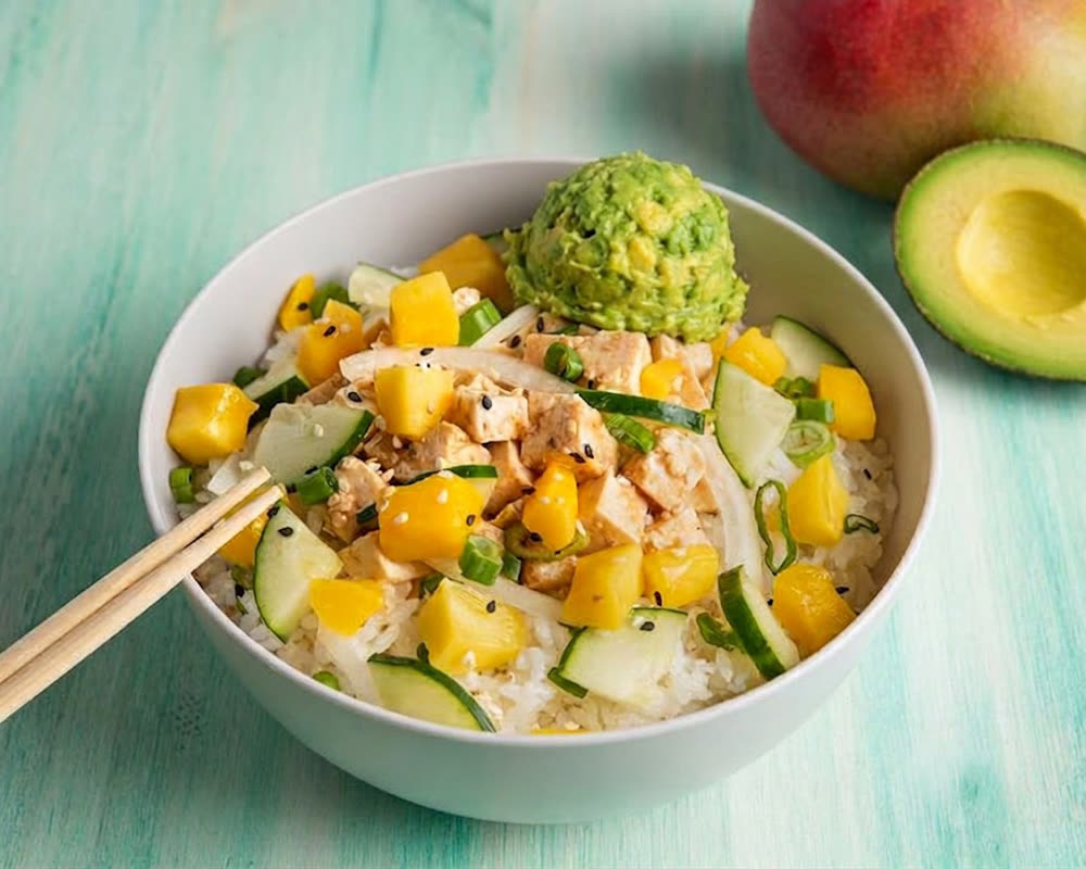 Plant-based poké bowl, one of many options at a catering bowl bar