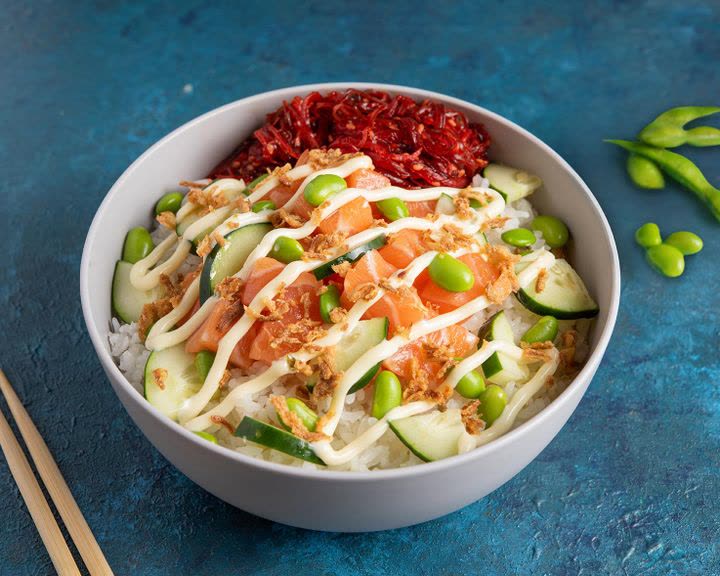 Fresh salmon poké bowl, a healthy lunch in Sanford